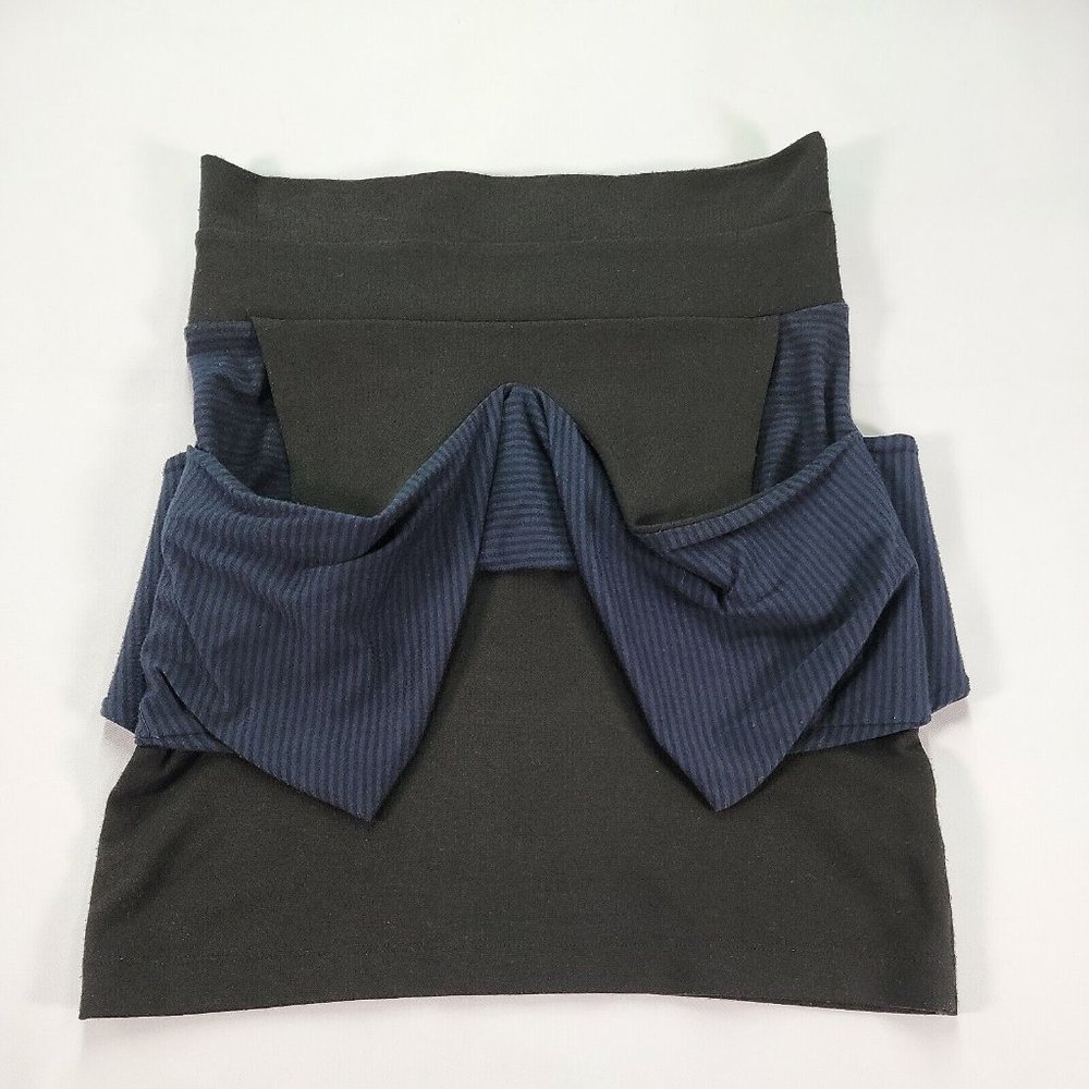 Life with Bird Anthropologie Black Striped Blue Draped Pull On Modern Mini Skirt